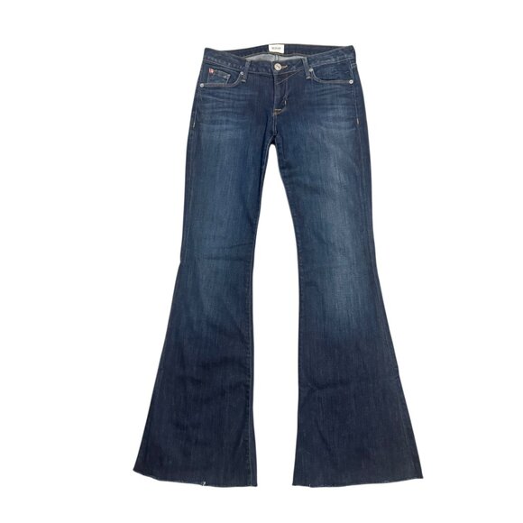 Hudson Kelli Jeans Bell-Bottom Flare Low-Rise Dark Raw Cut Hems Size 28 Stretch - Picture 1 of 8